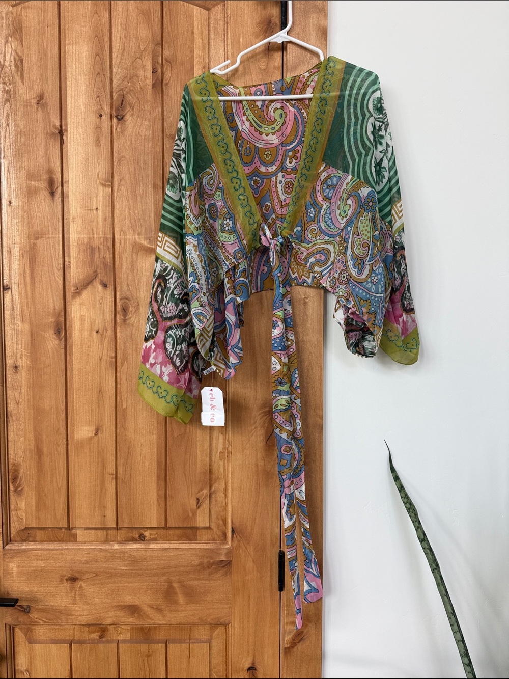 Boho Paisley Green Multi Tie-Front Kimono